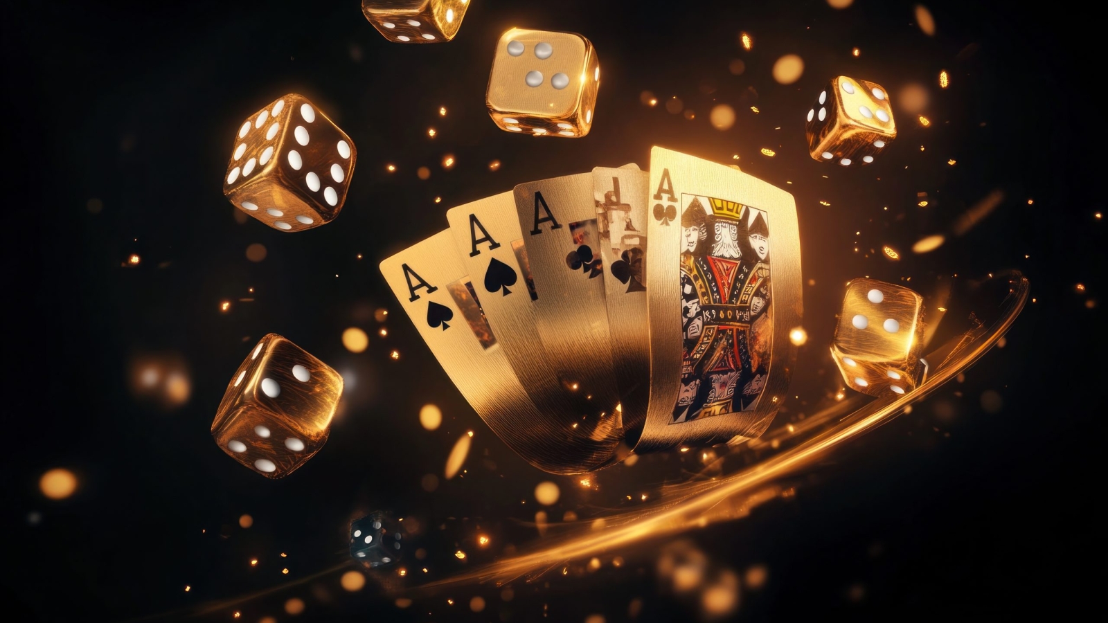 Golden Ace of Spades and Dice in Flight