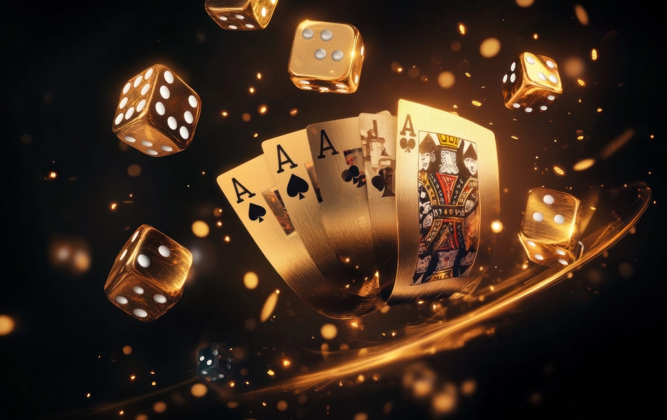 Golden Ace of Spades and Dice in Flight